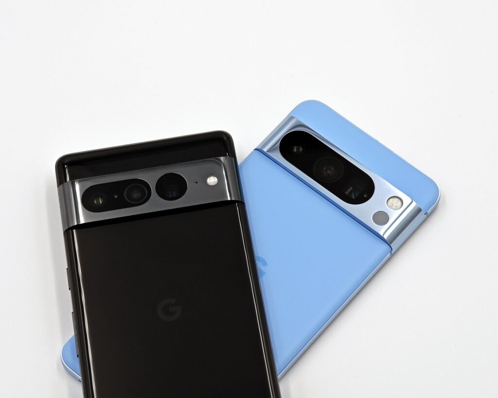 Google Pixel 8 Pro next to a Google Pixel 7 Pro