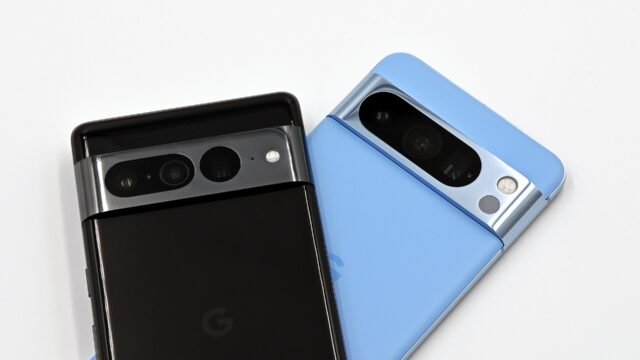 Google Pixel 8 Pro next to a Google Pixel 7 Pro