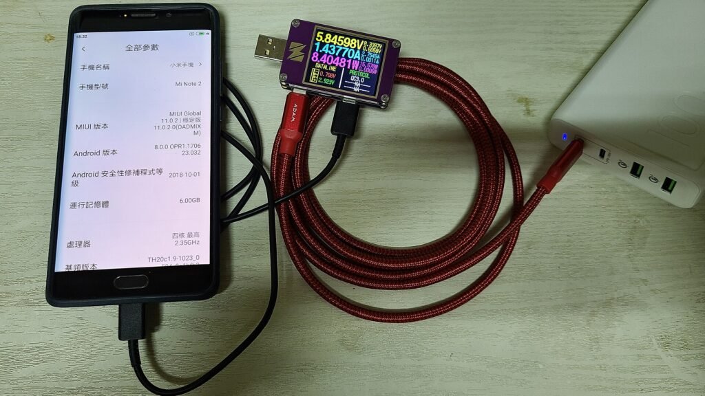 Xiaomi Mi Note 2 phone connected to a charger